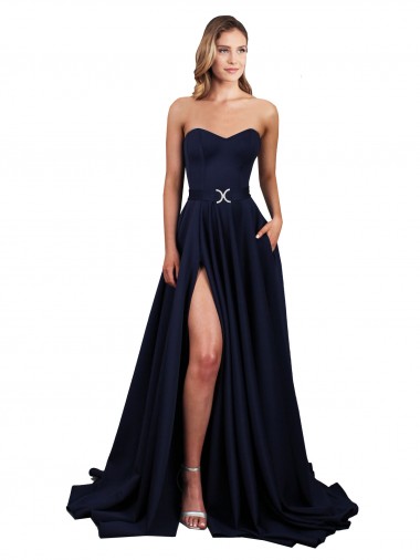 Affordable Sweetheart Neckline Low Back Long Crepe Bridesmaid Dress with High Leg Spit UK