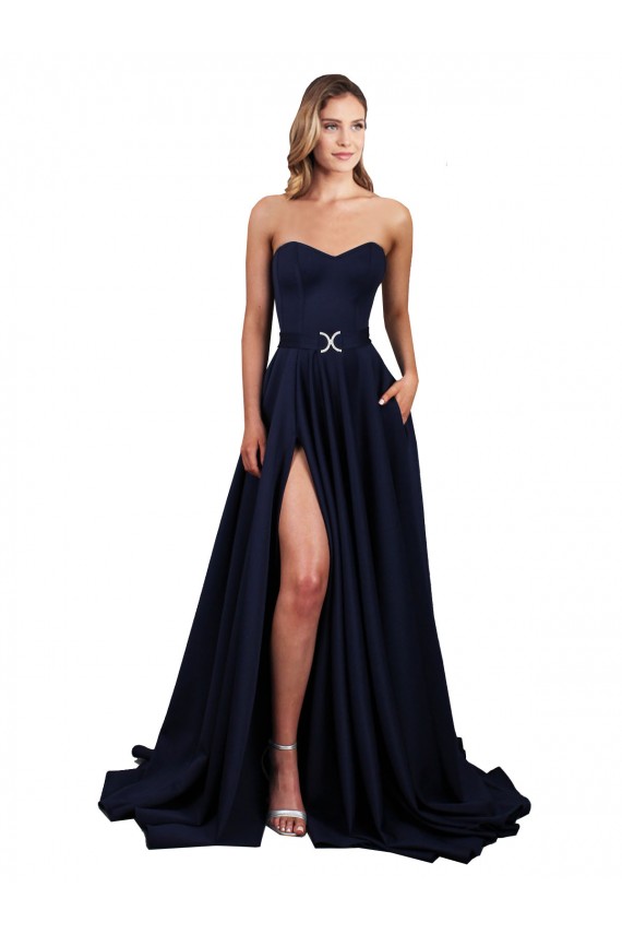 Affordable Sweetheart Neckline Low Back Long Crepe Bridesmaid Dress with High Leg Spit UK
