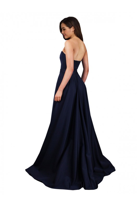Affordable Sweetheart Neckline Low Back Long Crepe Bridesmaid Dress with High Leg Spit UK