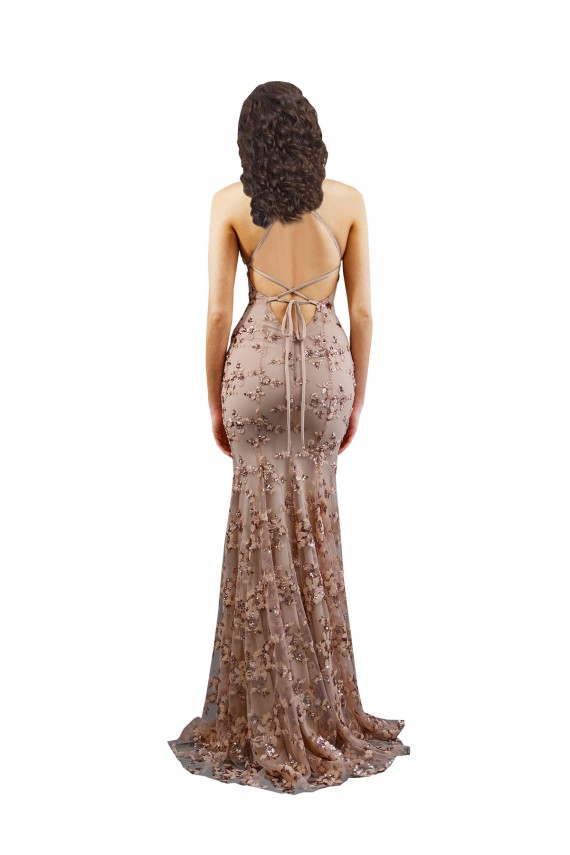 Affordable Floral Patterned Backless V-Neckline Sequin Bridesmaid Dress UK