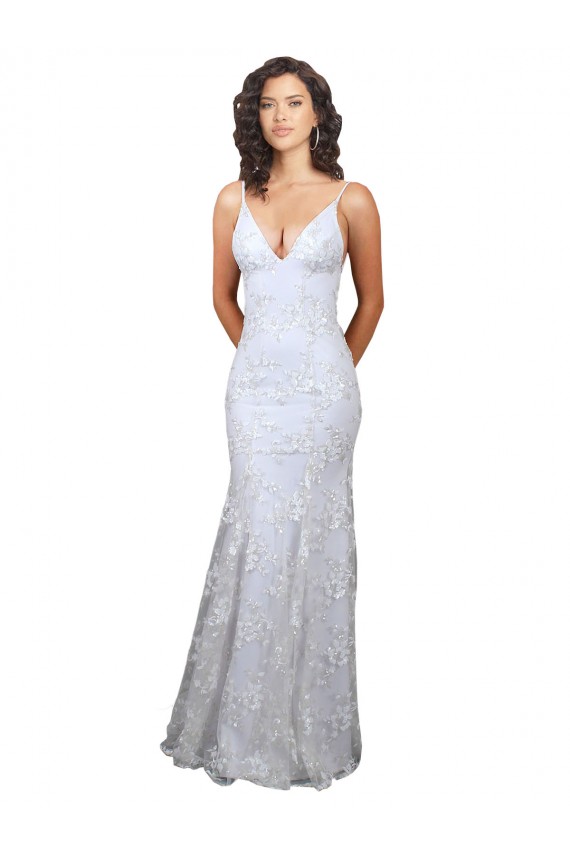 Affordable V-Neckline Backless Floral Patterned Sequin Bridesmaid Dress UK
