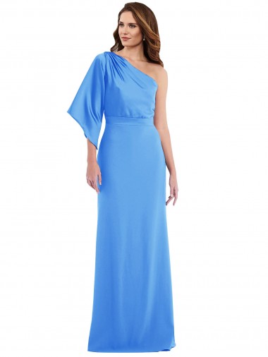 Affordable One Shoulder Bell Sleeves Trumpet Bridesmaid Dress UK