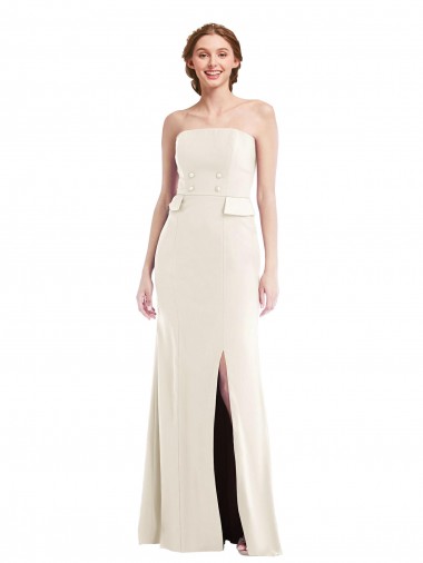 Affordable Long Strapless Tuxedo Maxi Bridesmaid Dress with Front Slit UK