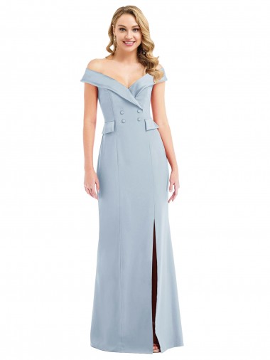 Affordable Off the Shoulder Tuxedo Maxi Bridesmaid Dress with Front Slit UK