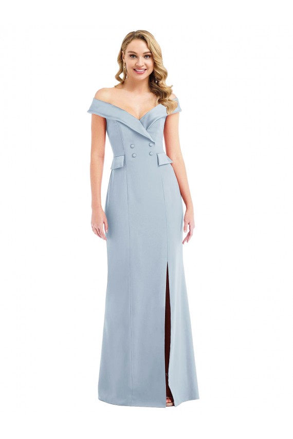 Affordable Off the Shoulder Tuxedo Maxi Bridesmaid Dress with Front Slit UK