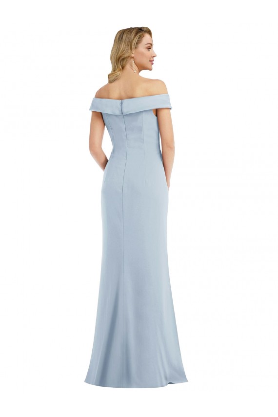 Affordable Off the Shoulder Tuxedo Maxi Bridesmaid Dress with Front Slit UK