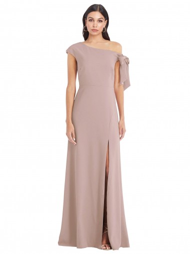Affordable Off the Shoulder Tie Detail Maxi Bridesmaid Dress with Front Slit UK