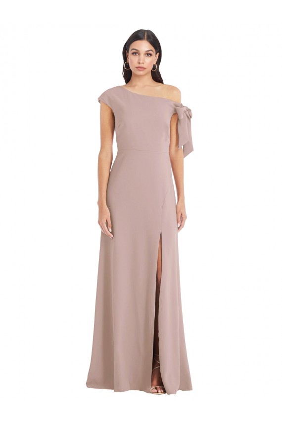 Affordable Off the Shoulder Tie Detail Maxi Bridesmaid Dress with Front Slit UK