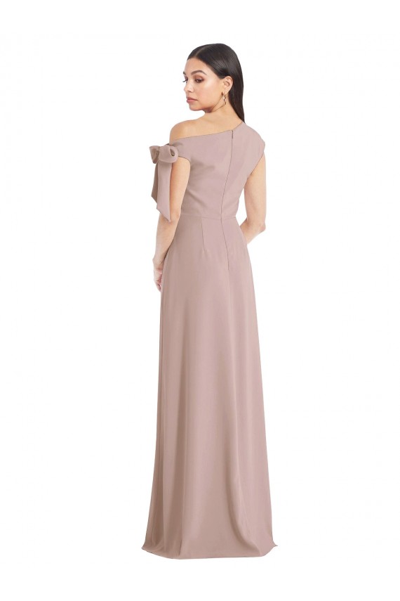 Affordable Off the Shoulder Tie Detail Maxi Bridesmaid Dress with Front Slit UK