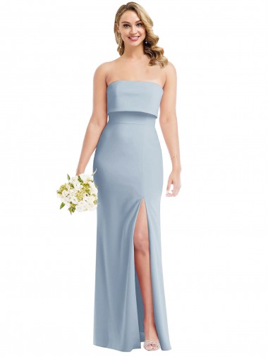 Affordable Strapless Overlay Bodice Crepe Maxi Bridesmaid Dress with Front Slit UK