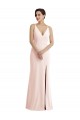 Affordable Skinny Strap Deep V-Neck Crepe Trumpet Bridesmaid Dress with Front Slit UK