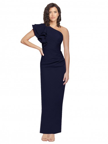 Affordable Ruched Floor Length Long Crepe Bridesmaid Dress with Shoulder Ruffles UK