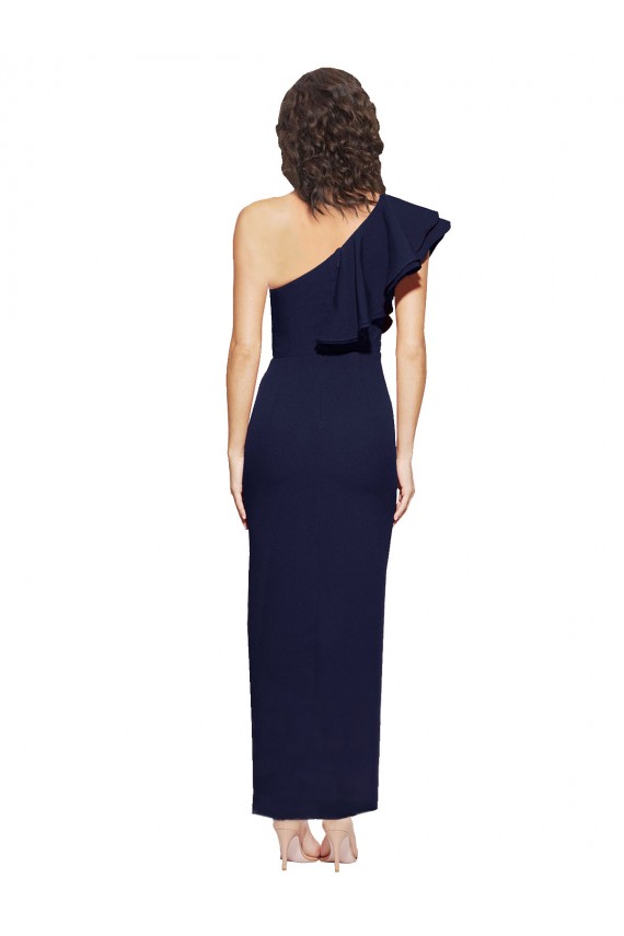 Affordable Ruched Floor Length Long Crepe Bridesmaid Dress with Shoulder Ruffles UK