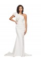 Affordable Ruched Long Sweep Train Crepe Bridesmaid Dress with Shoulder Ruffles UK