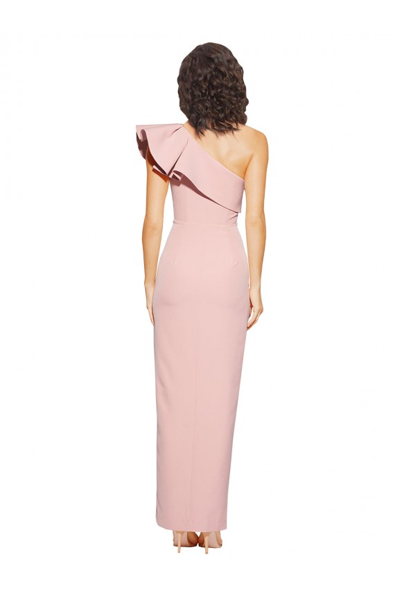 Affordable Full Length One Shoulder Crepe Bridesmaid Dress with Side Leg Split UK