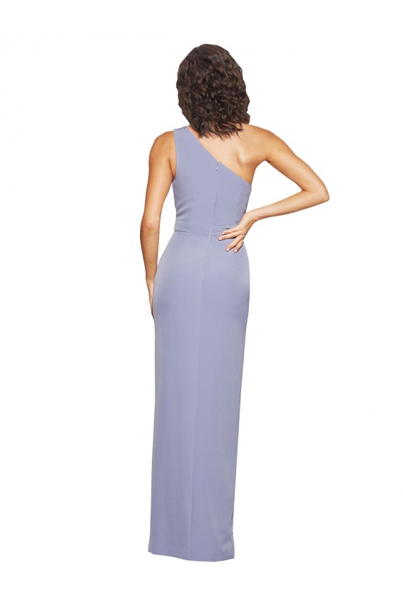 Affordable Floor Length One Shoulder Crepe Bridesmaid Dress with Pencil Skirt and Side Split UK