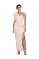 Affordable One Shoulder Tulle Overlay Sweetheart Neckline Long Crepe Bridesmaid Drss with Thigh Split UK