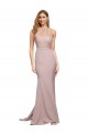 Affordable Long Sweetheart Crepe Bridesmaid Dress with High Neck Illusion Tulle Details UK