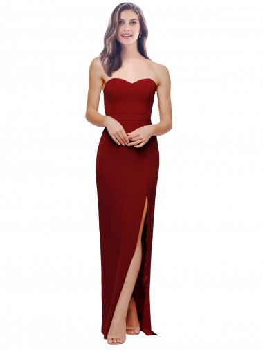 Affordable Straight Pencil Skirt Long Sweetheart Crepe Bridesmaid Dress with High Side Split UK