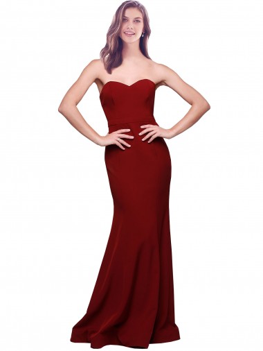 Affordable Long Full Length Sweetheart Slim Crepe Bridesmaid Dress with Strapless Bodice UK