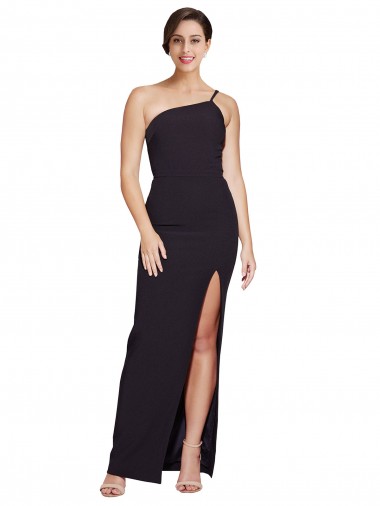 Affordable Long Floor Length Crepe Bridesmaid Dress with Side Split and One Strap UK
