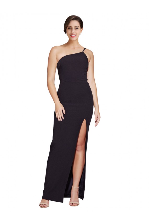 Affordable Long Floor Length Crepe Bridesmaid Dress with Side Split and One Strap UK