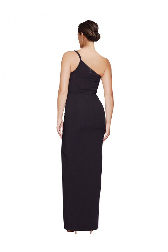 Affordable Long Floor Length Crepe Bridesmaid Dress with Side Split and One Strap UK