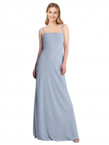 Affordable Straight Neckline Crepe Slip Bridesmaid Dress with Strappy Back UK