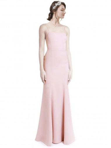 Affordable Square Neck Criss Cross Open Back Slim Crepe Bridesmaid Dress with Spaghetti Straps UK