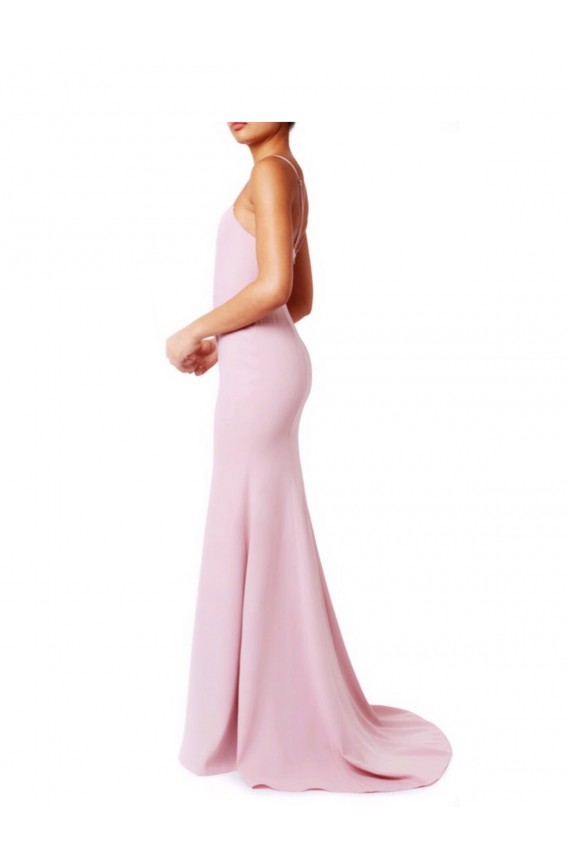 Affordable Square Neck Criss Cross Open Back Slim Crepe Bridesmaid Dress with Spaghetti Straps UK