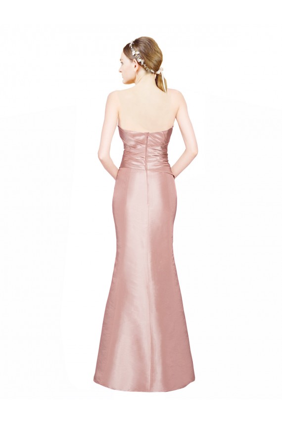 Affordable Long Strapless Stretch Satin Bridesmaid Dress with Pleats and Low Back UK