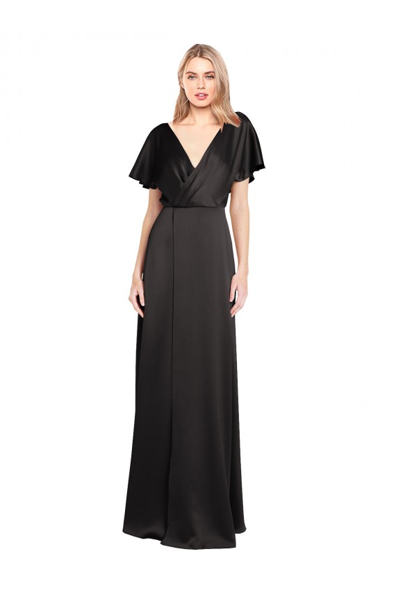 Affordable Cap Sleeves Open Back Long Stretch Satin Bridesmaid Dress UK