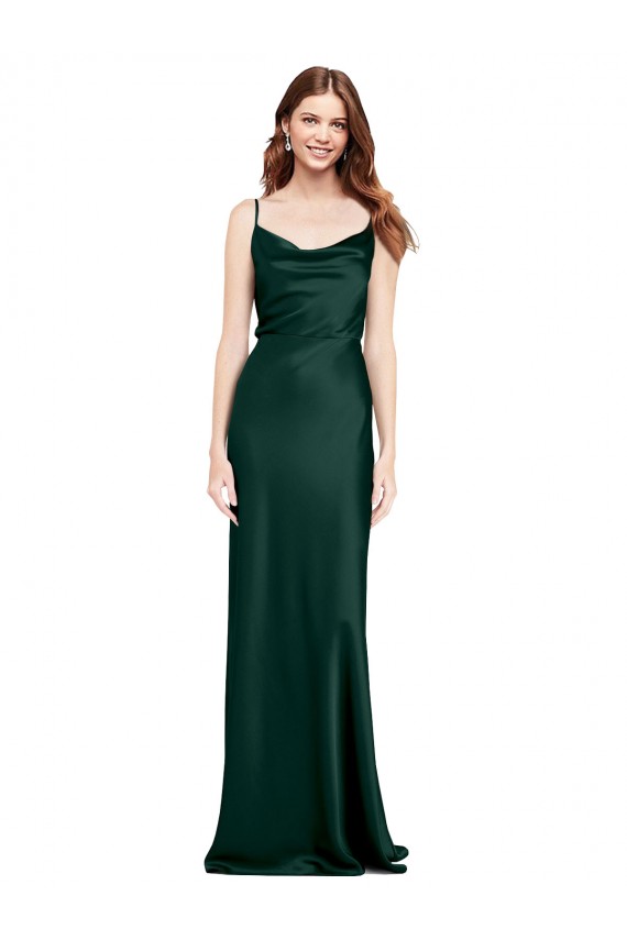 Affordable Fitted Cowl Neck Long Stretch Satin Slip Bridesmaid Dress with V-Back UK