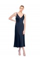 Affordable V-Neck Midi Length Short Stretch Satin Bridesmaid Dress V-Back UK