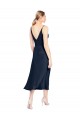 Affordable V-Neck Midi Length Short Stretch Satin Bridesmaid Dress V-Back UK
