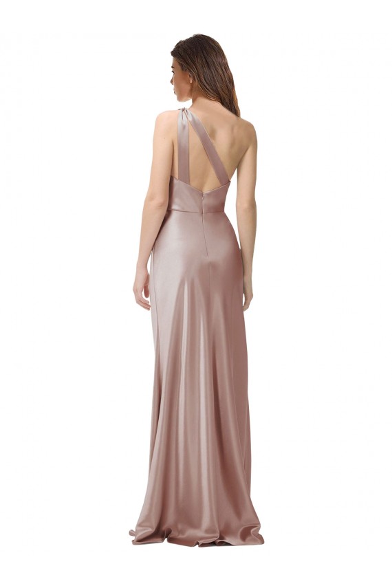 Affordable One Shoulder Black-Tie Floor Length Long Stretch Satin Bridesmaid Dress UK