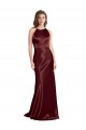 Affordable High Neck Halter Long Sleeveless Stretch Satin Bridesmaid Dress with Strappy Back UK