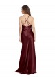 Affordable High Neck Halter Long Sleeveless Stretch Satin Bridesmaid Dress with Strappy Back UK