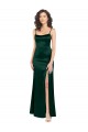 Affordable Long Slim Scoop Neck Stretch Satin Bridesmaid Dress with Open Back UK