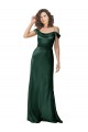 Affordable Off the Shoulder Sleeves Long Stretch Satin Bridesmaid Dress with Pleated Draped Neckline UK
