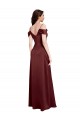 Affordable Draped Off the Shoulder Sleeves Slim A-Line Stretch Satin Bridesmaid Dress with Side Slit UK