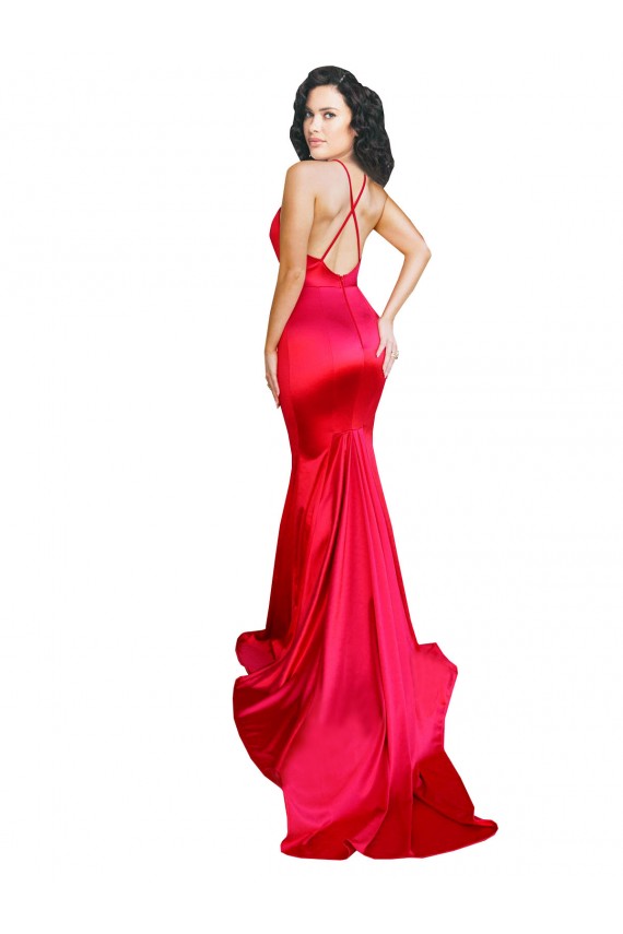 Affordable Mermaid Open Back Long Stretch Satin Bridesmaid Dress with High Slit UK