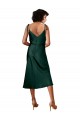 Affordable Spaghetti Straps Tie Shoulders Cowl Neck Short Midi Length Stretch Satin Bridesmaid Dress UK