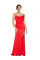Affordable Low Back Cowl Neck Stretch Satin Bridesmaid Dress with High Side Slit UK