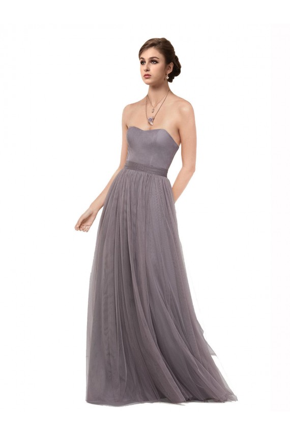 Affordable Strapless Tulle Bridesmaid Dress with Waistband UK