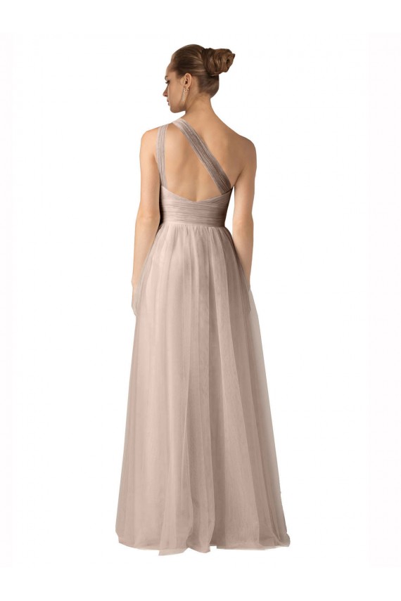 Affordable Illusion One Shoulder Tulle Bridesmaid Dress with Shirred Bodice UK