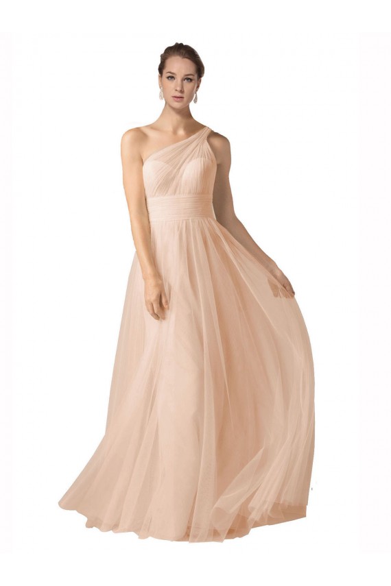 Affordable Illusion One Shoulder Tulle Bridesmaid Dress with Shirred Bodice UK