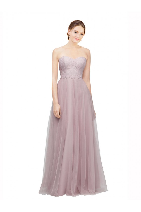 Affordable Sweetheart Neckline Long Tulle Bridesmaid Dress with Lace Bodice UK