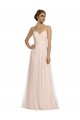 Affordable Long Draped Back A-Line Tulle Bridesmaid Dress with Pleated Bodice UK
