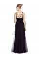 Affordable High Neck Long A-Line Tulle Bridesmaid Dress UK